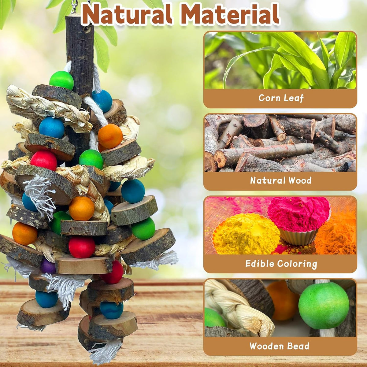 PINVNBY Bird Toys Parrot Toys, Natural Wood Bird Chewing Toys, Parakeet Hanging Toys for African