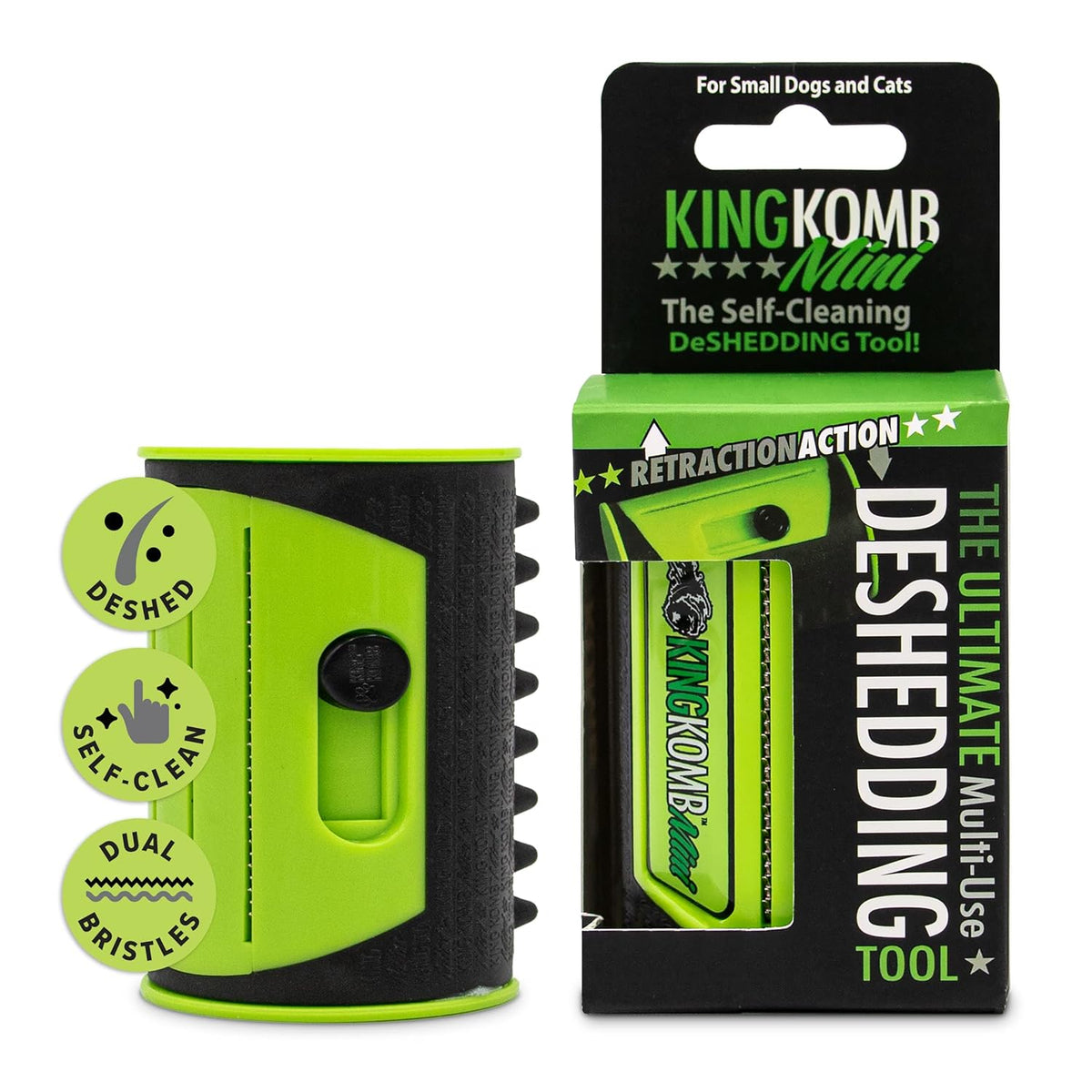 King Kanine Mini King Komb Pet Grooming Brush, Self Cleaning Deshedding | Multi-Use Tool for Cats &