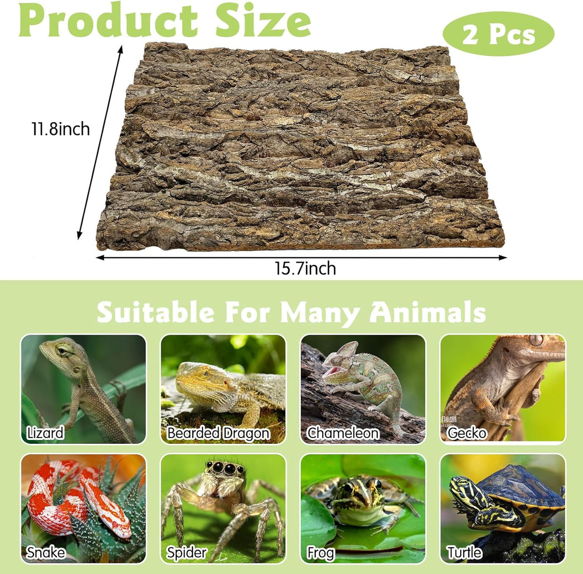 kathson 2PCS 15.7"L x 11.8"W Cork Tile Background Bark Reptile Tank Background Terrarium Backdrop