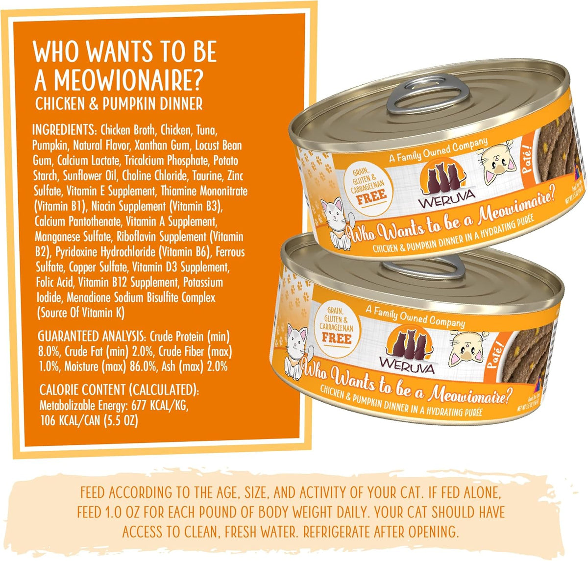 Weruva Classic Cat Paté, Who Wants to be a Meowionaire? with Chicken & Pumpkin, 5.5oz Can (Pack of
