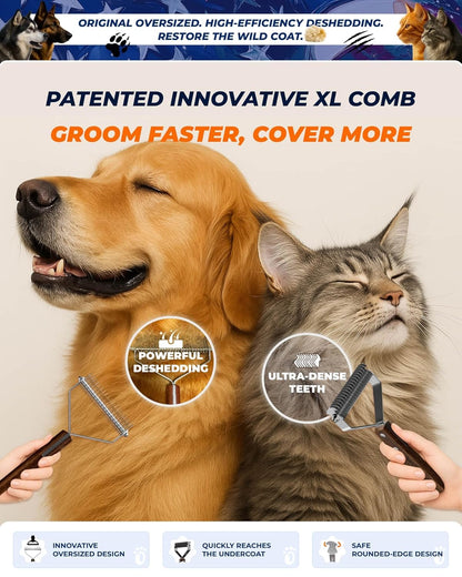 Large Dual-Sided Dogs and Cats Brush for Shedding, Unique Blade Designed Deshedding Dog Brush for