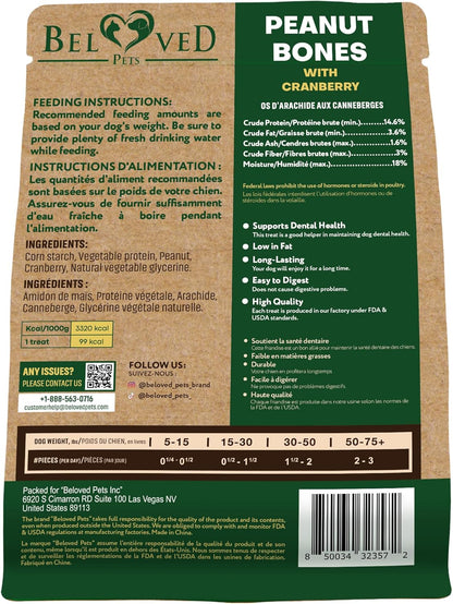 Dog Treats Peanut Butter Bones with Cranberry & Rawhide Free Chew 11 Oz - Pet Natural Mini & Big