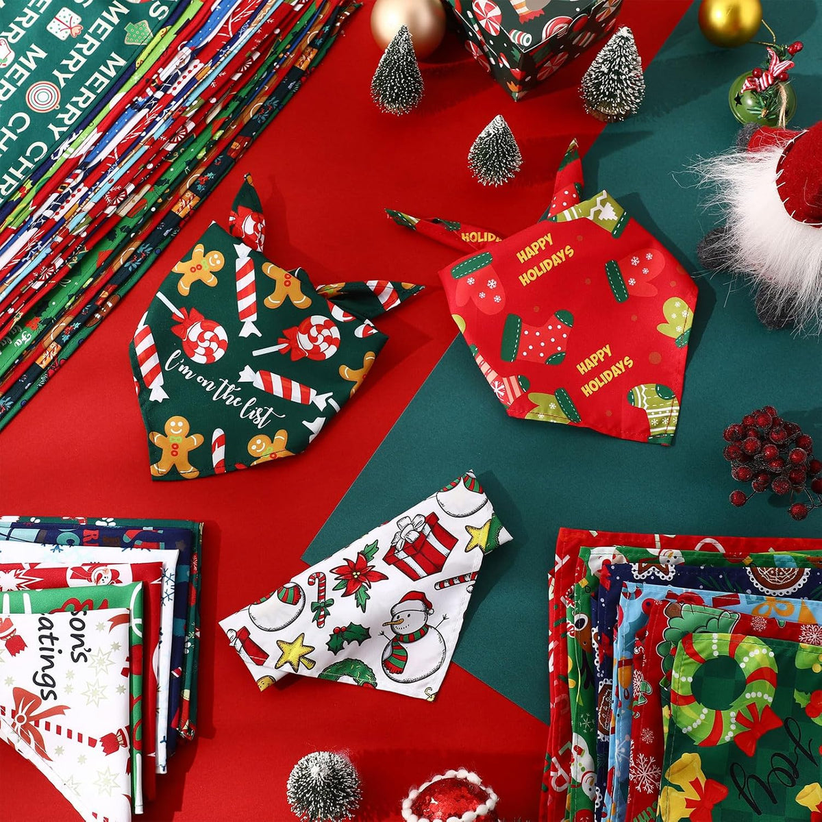 Abbylike 50 Pcs Christmas Dog Bandanas Bulk Pet Scarfs Triangle Bibs Adjustable Washable Puppy