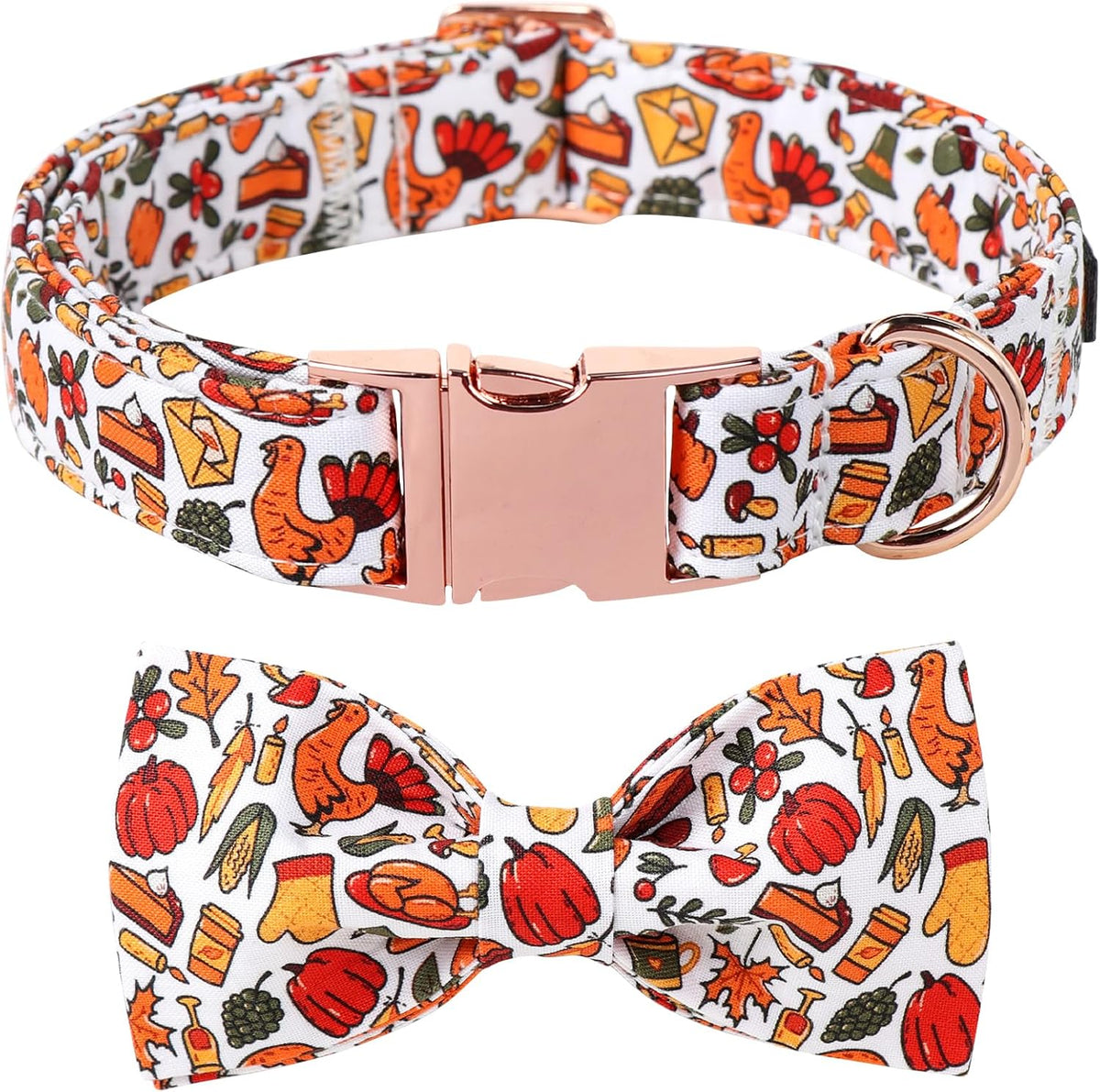 Lionet Paws Thanksgiving Dog Collar, Cute Fall Dog Collar for Medium Dogs, Adjustable Cotton Pet