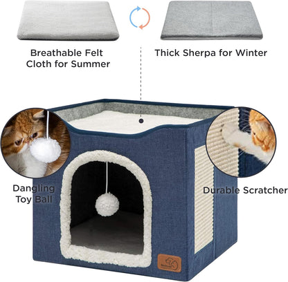 Bedsure Cat Beds for Indoor Cats - Large Cat Cave for Pet Cat House with Fluffy Ball Hanging and