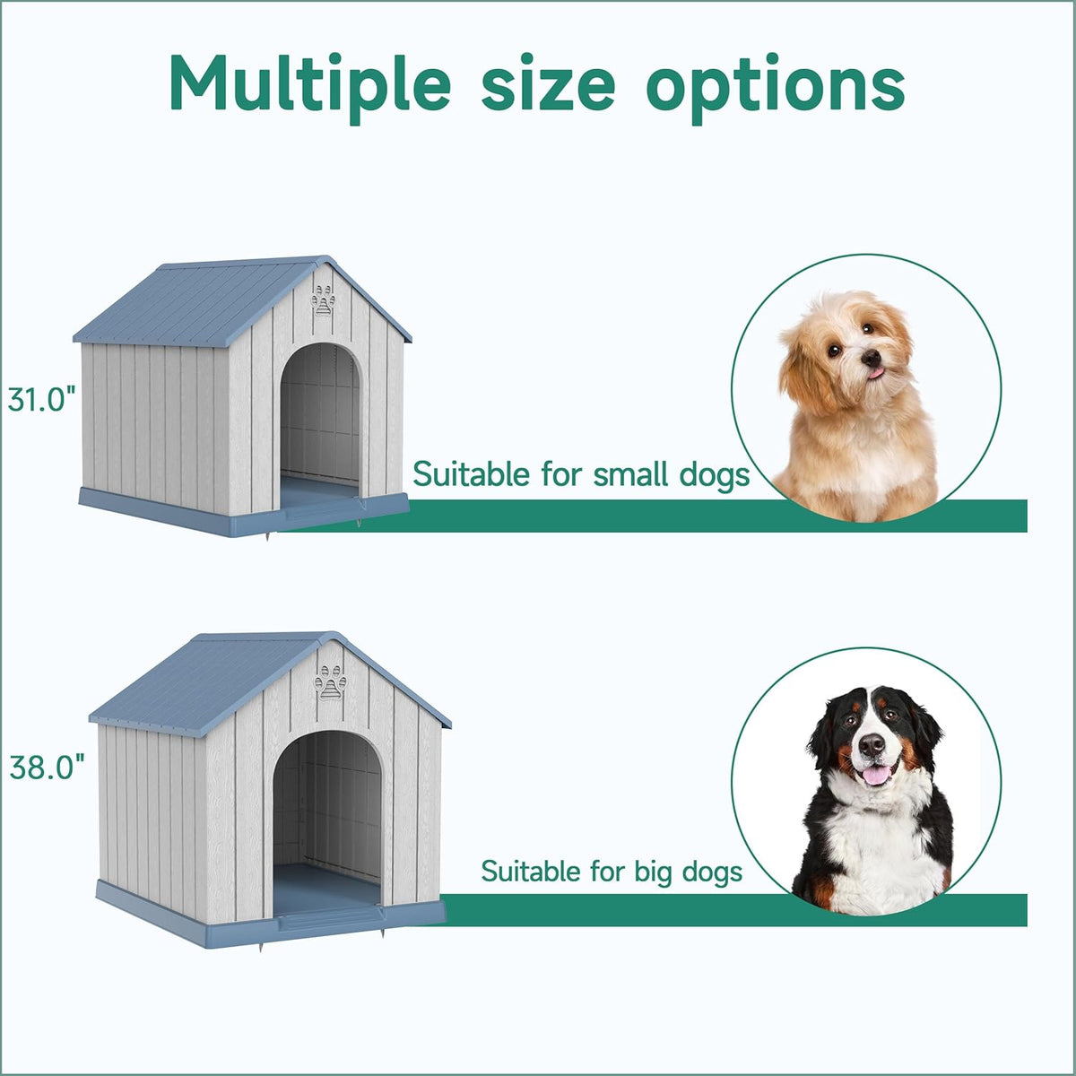 DRATO Indoor Outdoor Waterproof Dog House,PP Material,Puppy Shelter with Air Vents and Elevated