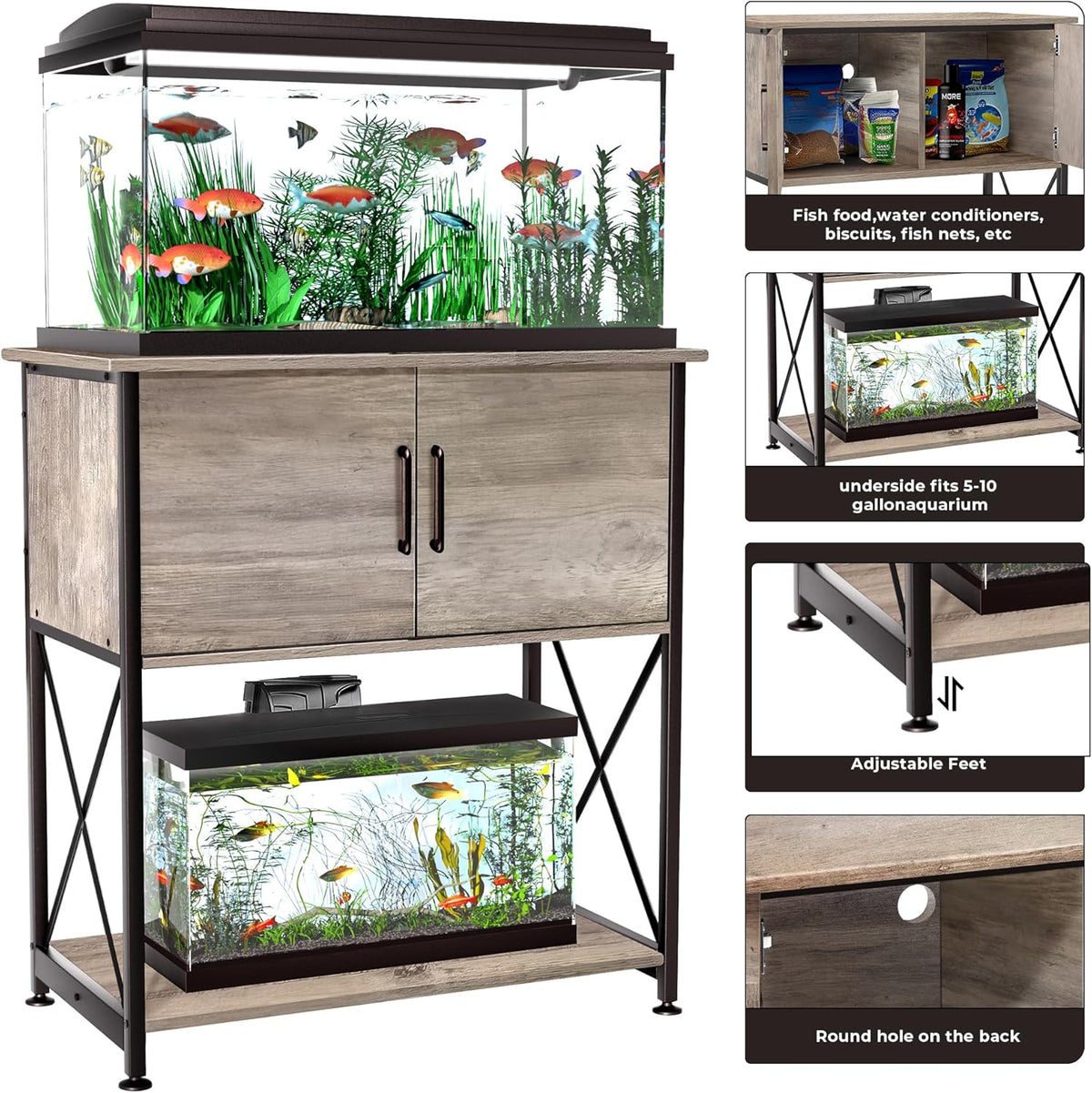20-29 Gallon Aquarium Stand Metal Frame Fish Tank Stand with Cabinet Storage, for 20 Gallon Long