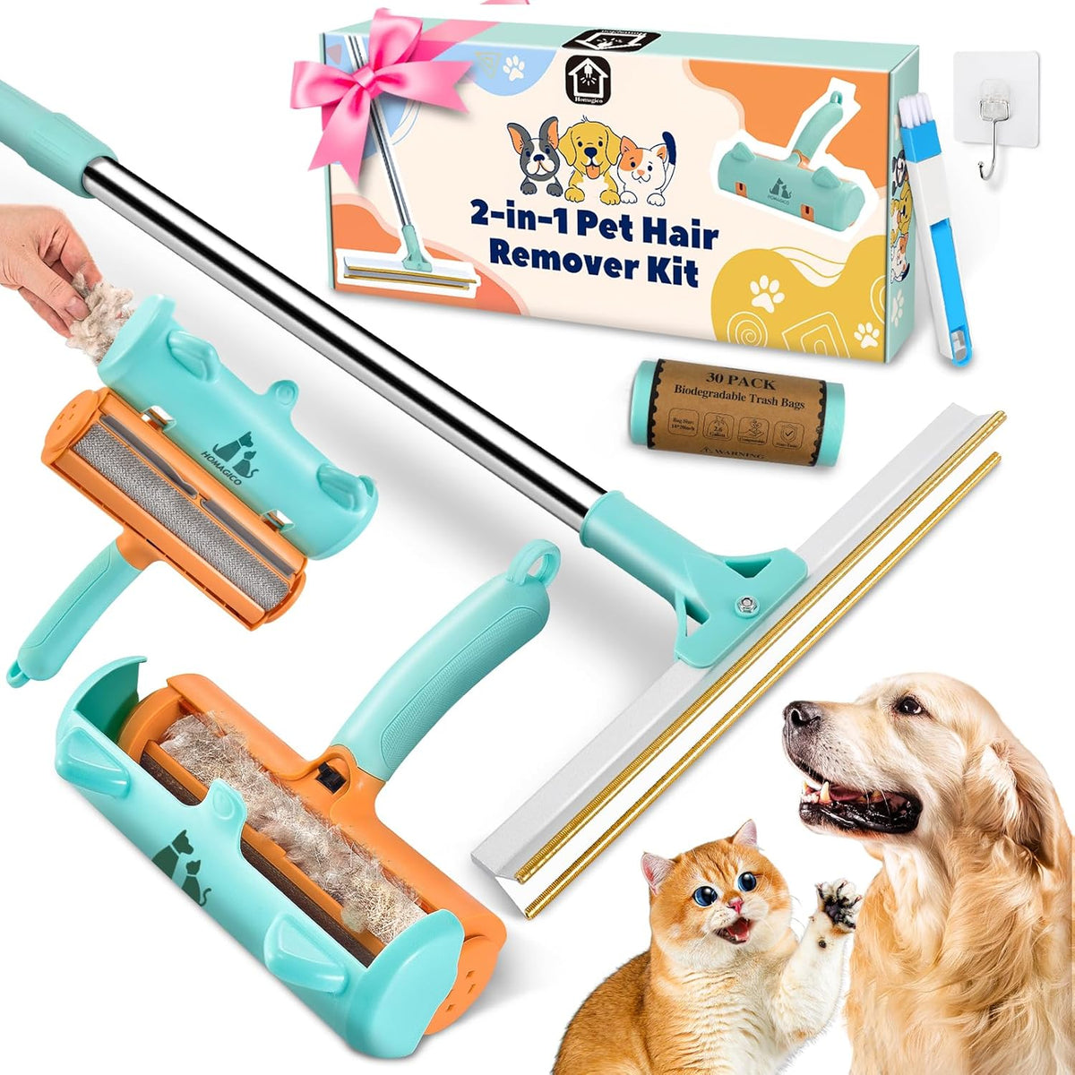5 PCS Pet Hair Removal Tool, Roller Dog Hair Removers for Couch, Retractable Pet Hair Carpet