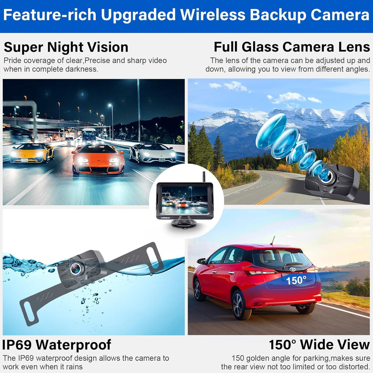 Wireless Backup Camera Ease Install - Color Image HD 1080P 5 Inch Monitor Digital Signal Stable