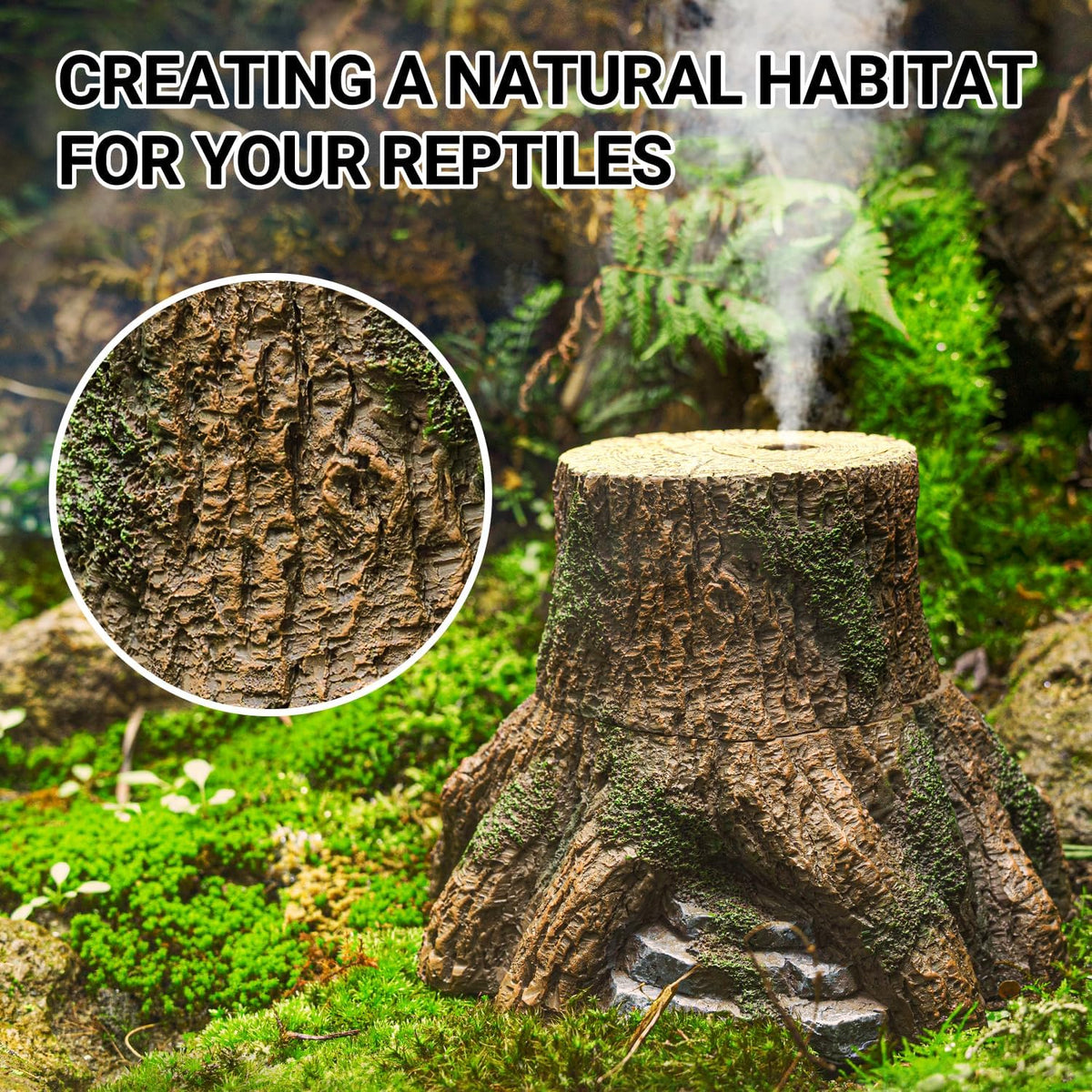 REPTIZOO Reptile Humidifier Fogger, Tree Trunk Humidifier with Top Mist Outlet, 1000ml Detachable