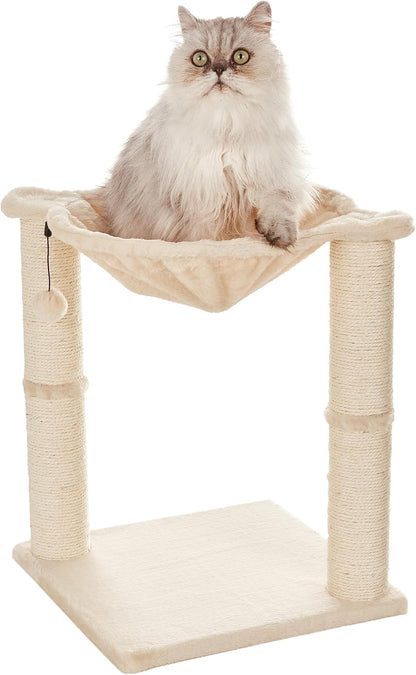 Amazon Basics Cat Condo Tower with Hammock Bed and Scratching Post,Easy to Assemble,Plush