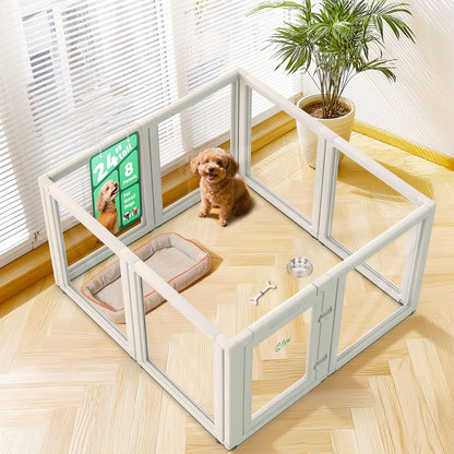 FXW AuraSpace Acrylic Indoor Unleashed Dog Playpen for Puppies and Small Dogs, 24 Inch, 8 Panels