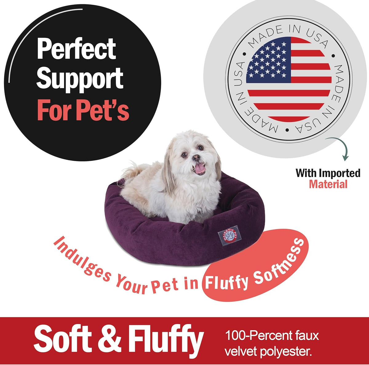 Majestic Pet 24 Inch Micro Velvet Calming Dog Bed Washable 24x19x7 (Inch) – Cozy Soft Round Donut
