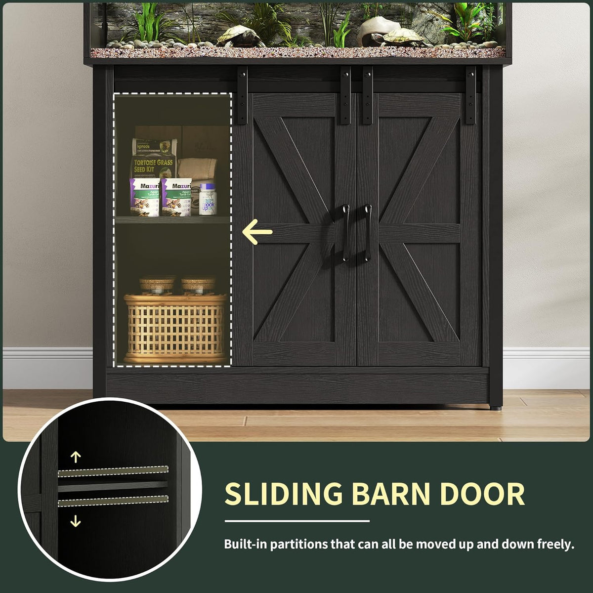 40 Gallon Reptile Terrarium with Stand, Reptile Tank with Barn Door and Storage, Vivarium with