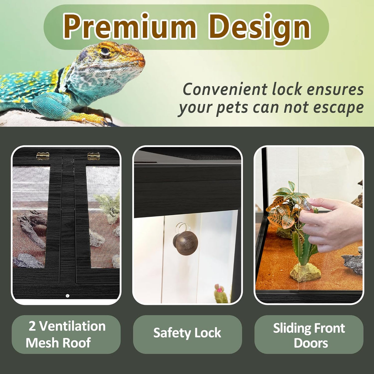 PROLEE Bearded Dragon Tank,Tempered Glass Reptile Tank with Mesh Roof and Front Sliding