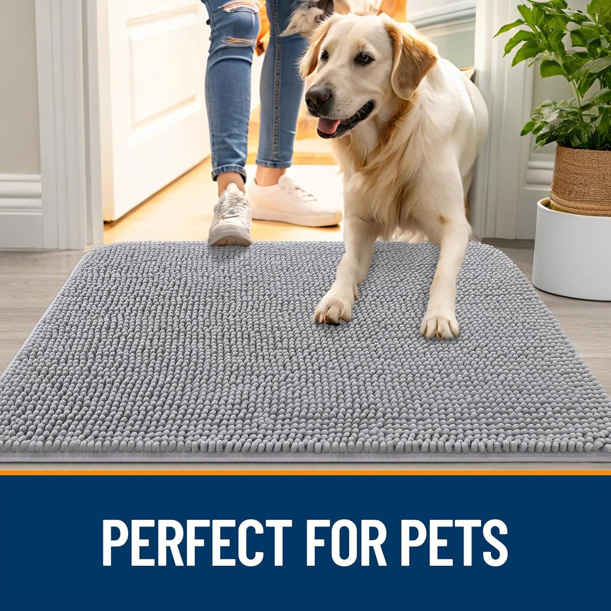 OLANLY Dog Door Mat for Muddy Paws 44x24, Absorbs Moisture and Dirt, Absorbent Non-Slip Washable