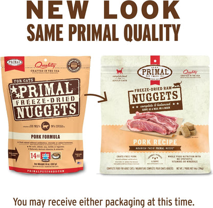 Primal Freeze Dried Raw Cat Food Nuggets Pork, Complete & Balanced Meal or Topper, Premium