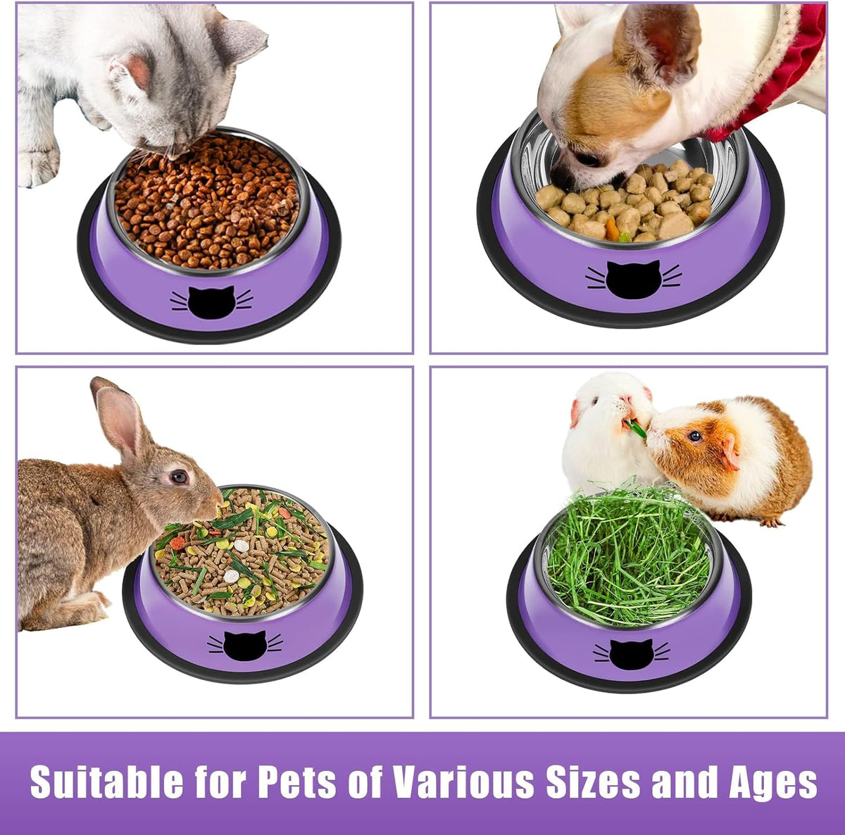 2 Pcs Non-Slip Stainless Steel Small Cat Food Bowls - Unbreakable, 7 Oz, Suitable for Indoor Small
