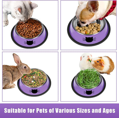 2 Pcs Non-Slip Stainless Steel Small Cat Food Bowls - Unbreakable, 7 Oz, Suitable for Indoor Small