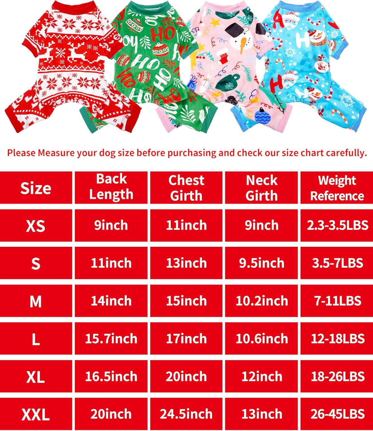 PET SHOW 4 Pack Dog Christmas Pajamas Holiday Dog Clothes for Small Medium Dogs Girl Boy Soft