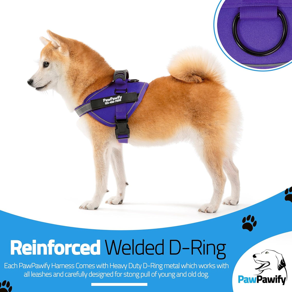 PawPawify Custom No Pull Dog Harness with Name and Phone Number, Heavy Duty Personalized Pet Vest