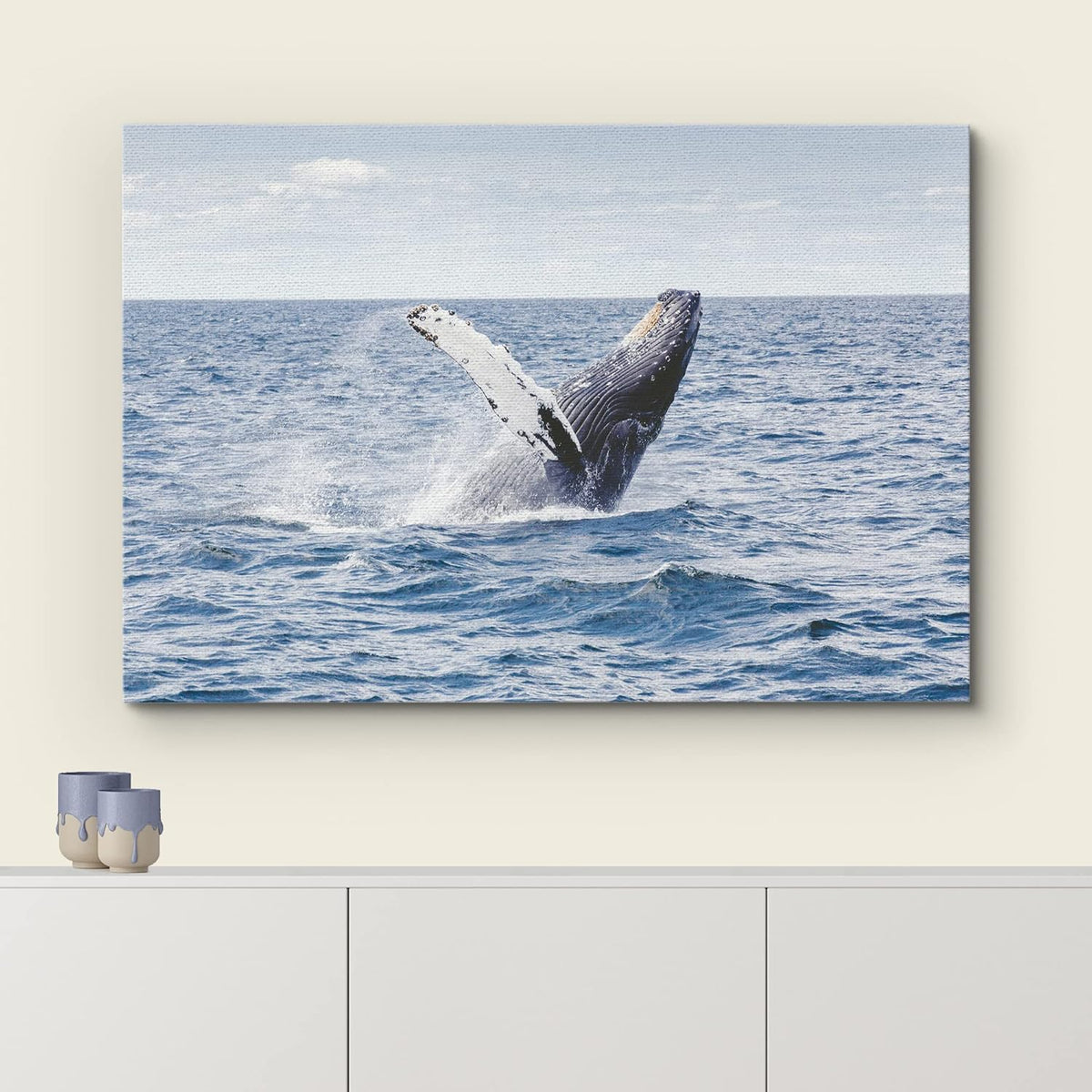 wall26 Canvas Print Wall Art Tropical Ocean Sea Water Horizon Blue Whale Nature Animals Photography