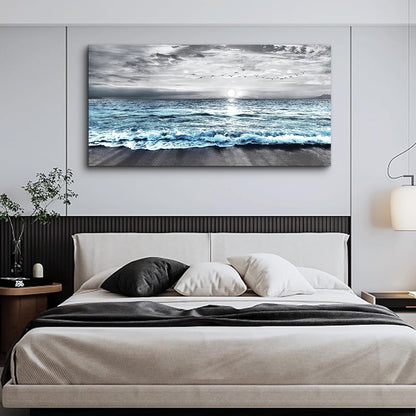 Lapremoly Black And White Beach Wall Painting Canvas Wall Art For Living Room Large Wall Decor For