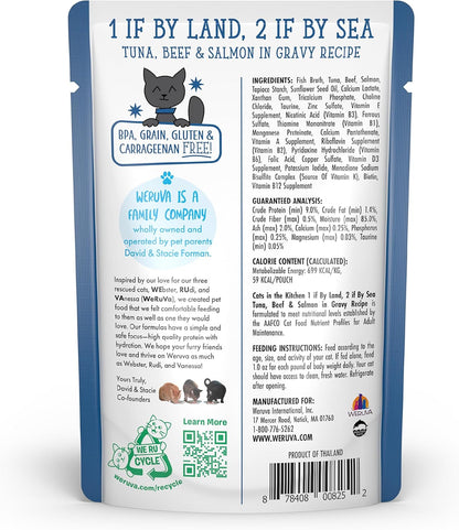 Weruva Cats in The Kitchen, 1 if by Land, 2 if by Sea with Tuna, Beef & Salmon in Gravy Cat Food
