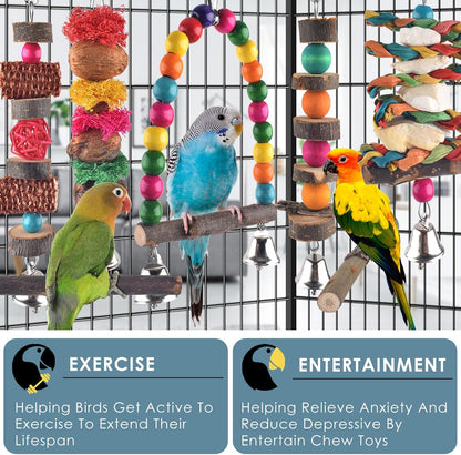 Bissap Bird Chew Toys, 7 Packs Parakeet Natural Wood Toys Parrot Hanging Cage Toy Bird Perch Stand