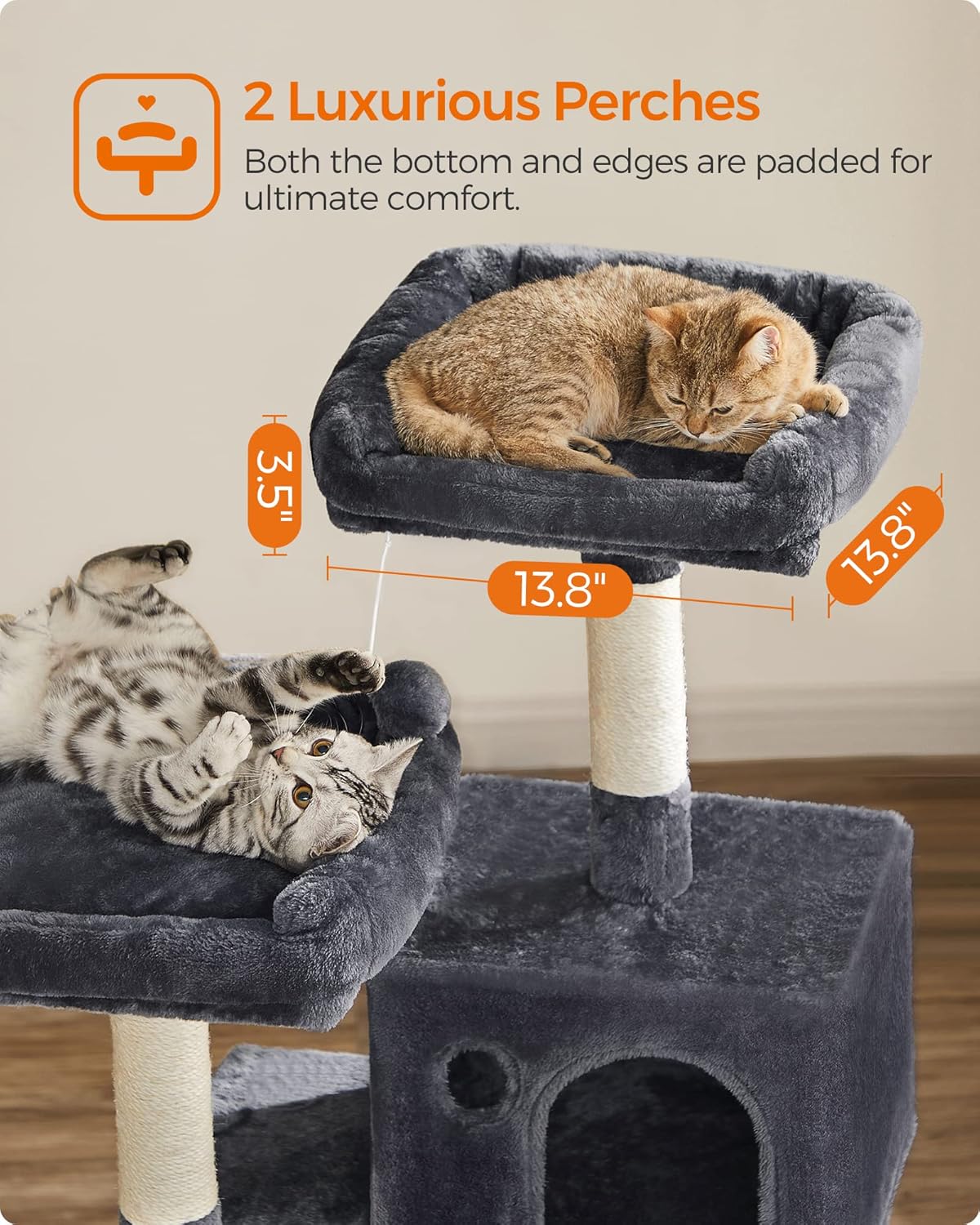 FEANDREA Cat Tree, Cat Tower for Indoor Cats, 56.3-Inch Cat Condo with Scratching Posts, Hammock