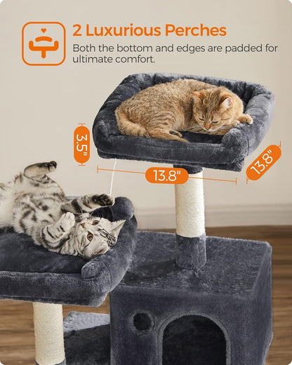 FEANDREA Cat Tree, Cat Tower for Indoor Cats, 56.3-Inch Cat Condo with Scratching Posts, Hammock