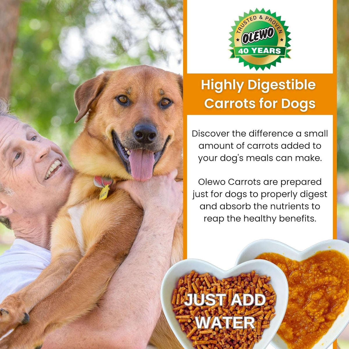Olewo Original Carrots for Dogs – Fiber for Perfect Poop, Dehydrated Dog Food Toppers for Picky