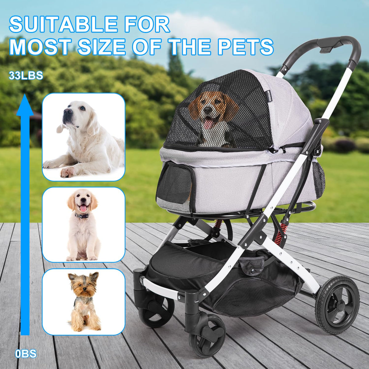 Pet Stroller for Medium Small Dog & Cat, Foldable Lightweight Dog Stroller with Storage Basket Pet