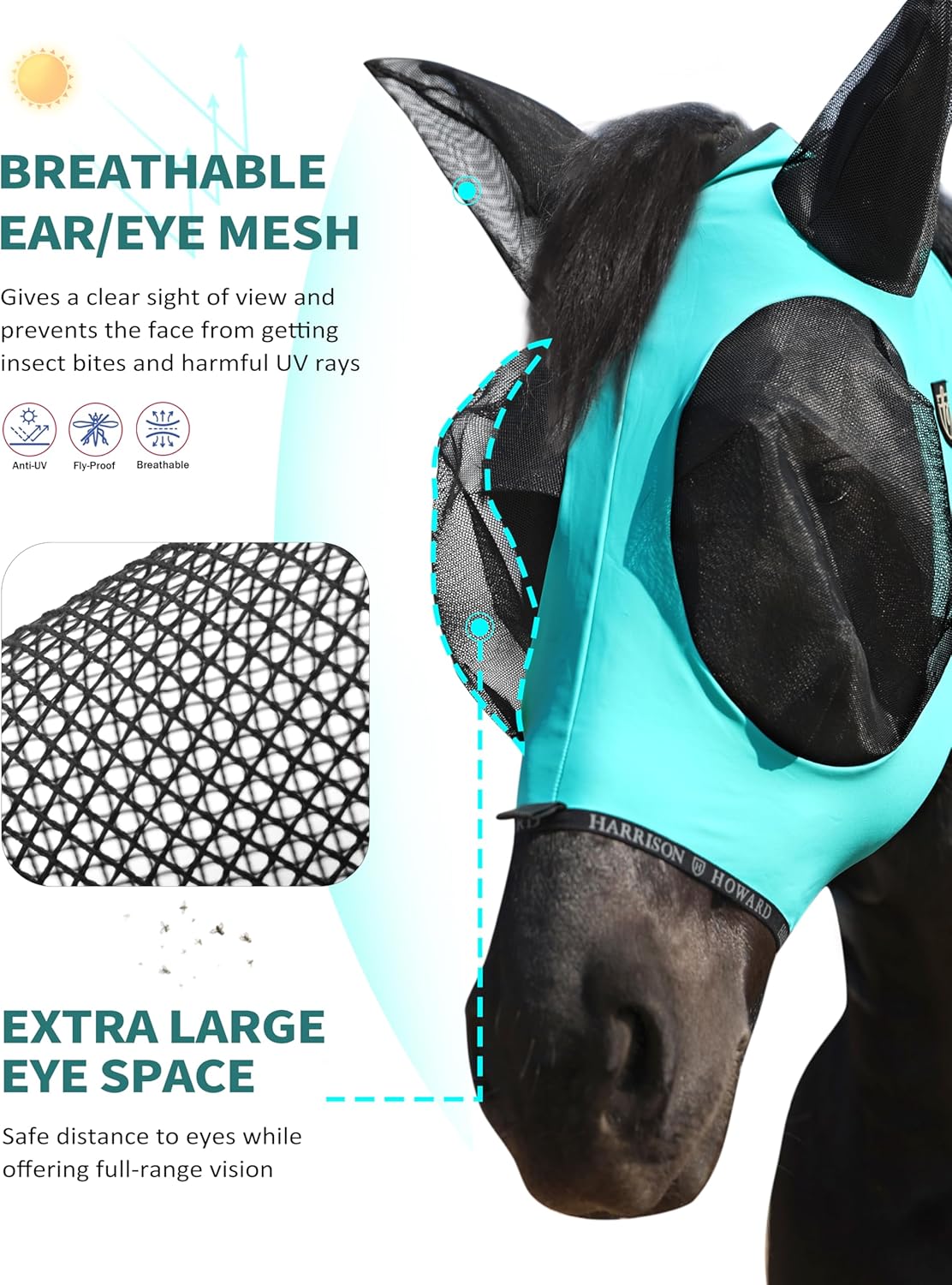 Harrison Howard Horse Fly Mask with Forelock Opening Stretch Breathable and Comfortable for Horses