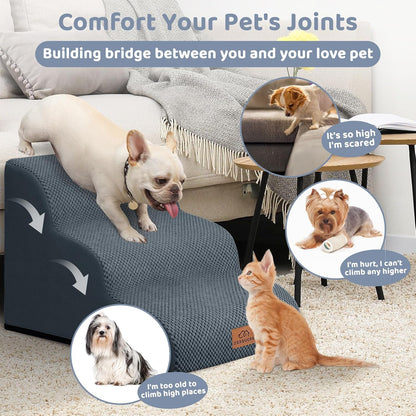 Dog Ramp and Stair for Bed 16" H-20 H,3-Step Cat Stair for Sofa and Chair,4-Step Dog Ramp for High