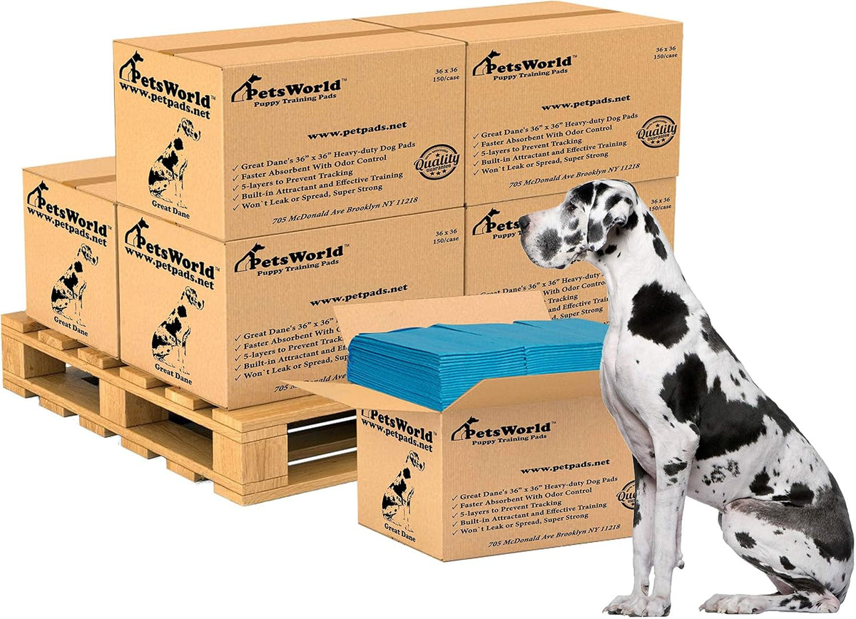 PETSWORLD Giant Dog Potty Pads, Odor-Eliminating, 36" x 36", Ultra Absorbent 5-Layer Leak-Proof