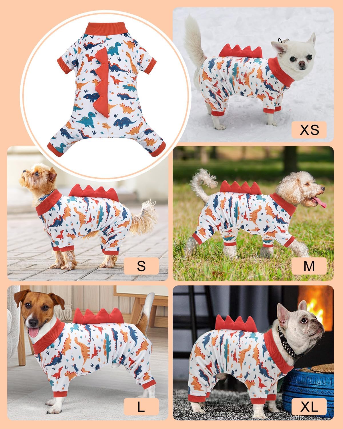 CuteBone Dinosaur Costume Dog Pajamas, Stretchy Spandex Crystal Velvet Sleepwear Coat for Small