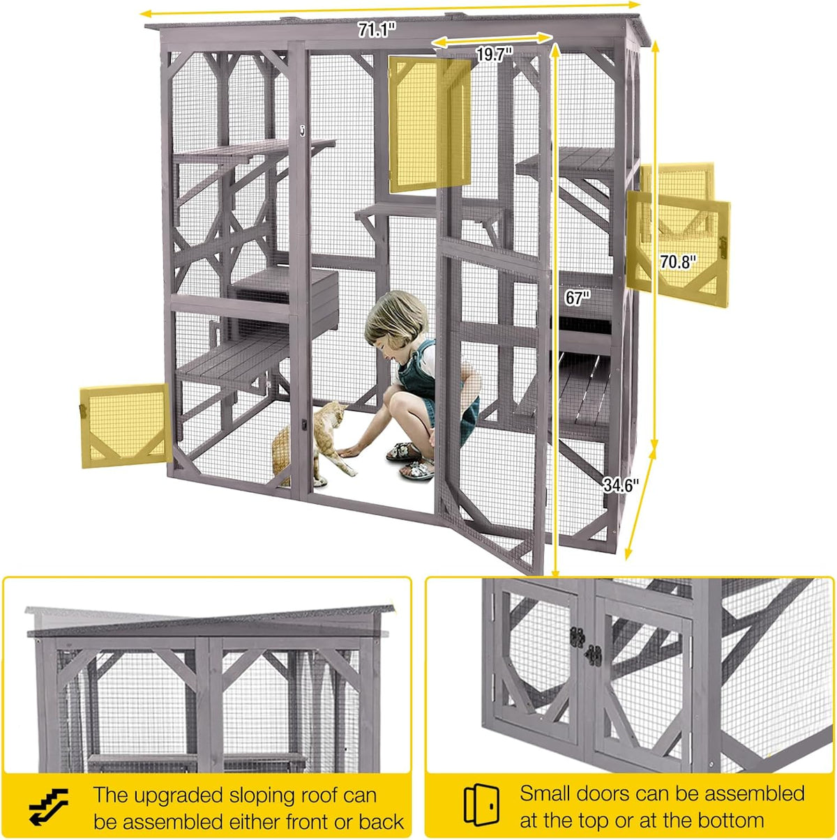 Aivituvin Catio Outdoor Cat Enclosure Large Walk in Cat Kennel Kitten Cage with Platforms and Small