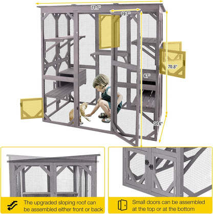Aivituvin Catio Outdoor Cat Enclosure Large Walk in Cat Kennel Kitten Cage with Platforms and Small
