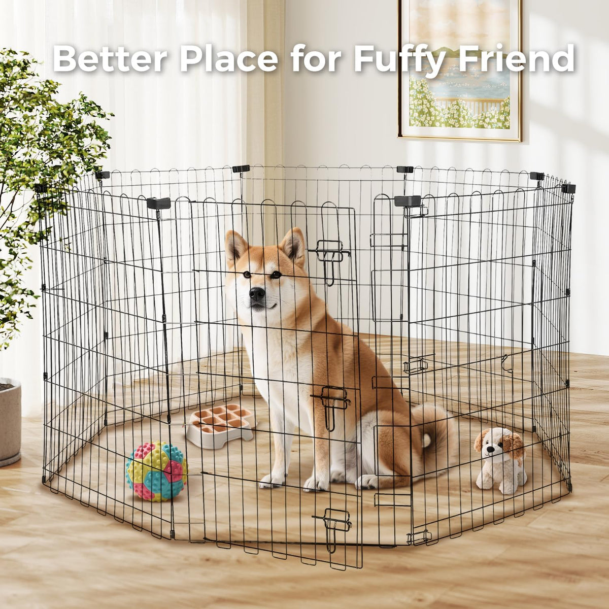 Foldable Dog Playpen 36" Height 8 Panels Metal Exercise Pen with Door - Indoor/Outdoor Dog Play Pen
