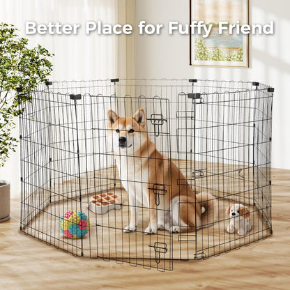 Foldable Dog Playpen 36" Height 8 Panels Metal Exercise Pen with Door - Indoor/Outdoor Dog Play Pen