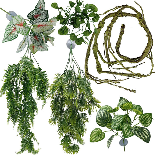 Reptile Plant for Bearded Dragon Tank Accessories, Terrarium Plant Artificial Decor for Snake Cage