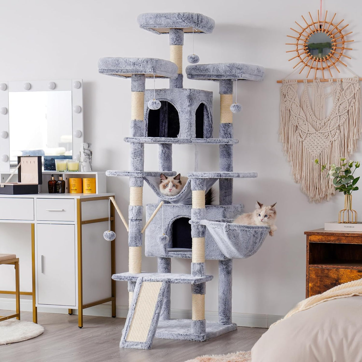 Hey-brother Cat Tree, 71 inches XL Large Cat Tower for Indoor Cats, Multi-Level Cat House with 3