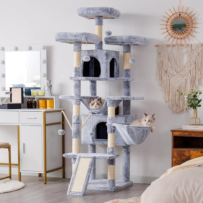 Hey-brother Cat Tree, 71 inches XL Large Cat Tower for Indoor Cats, Multi-Level Cat House with 3