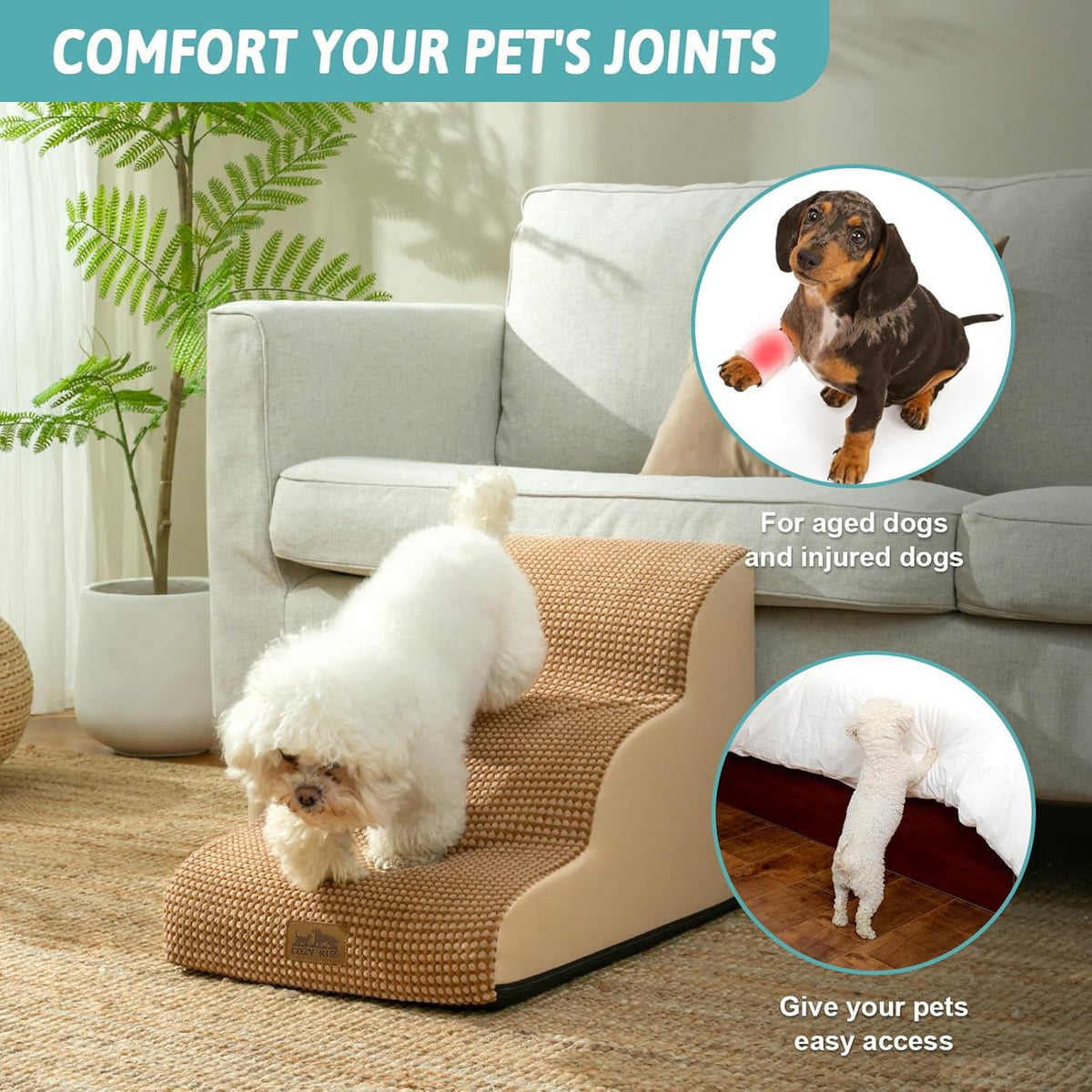 Dog Stairs for Small Dogs 15.7" H, Curved Dog Step for Puppy, Older Cat, Medium Pet Ramp for Sofa