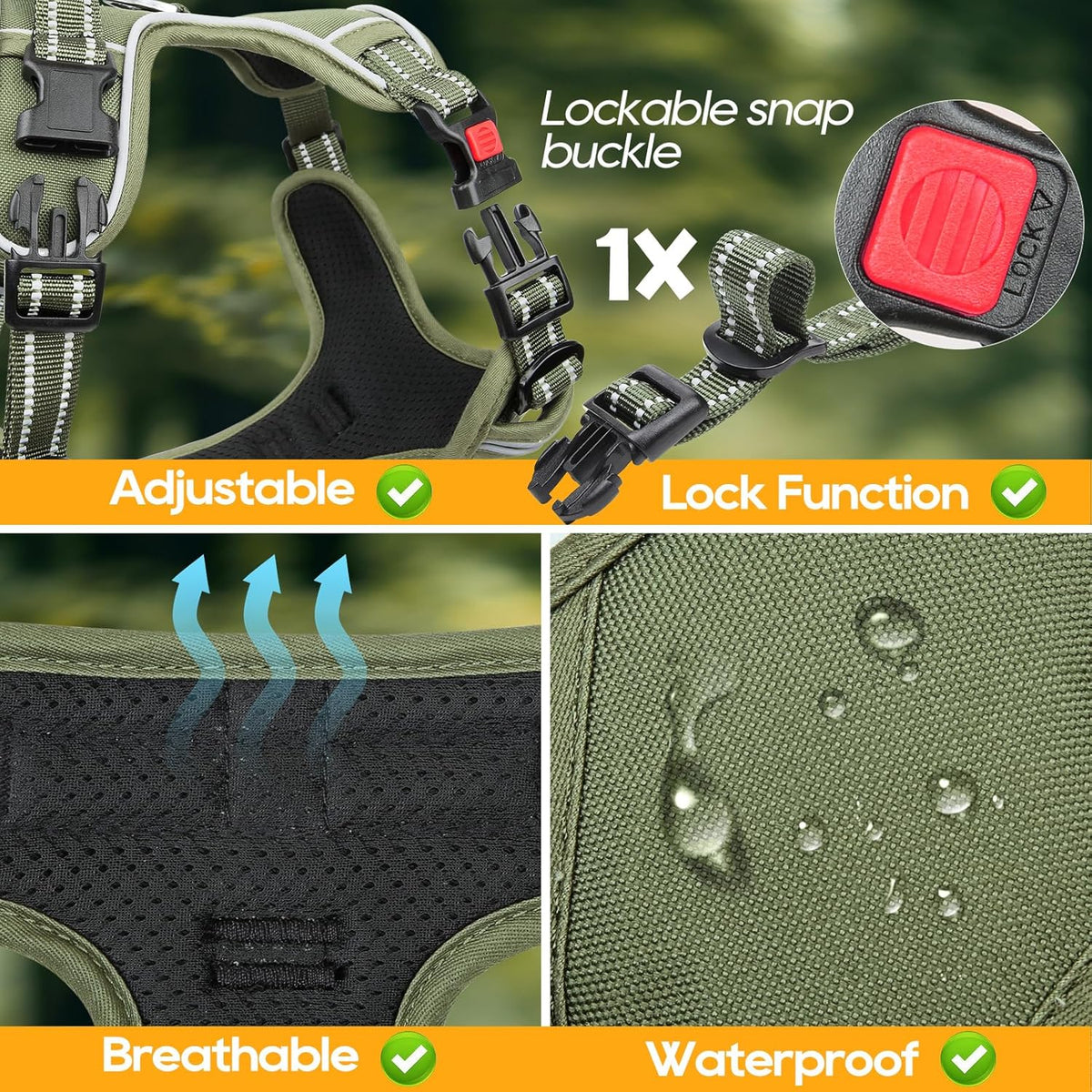 Timos Dog Harness Small Sized, No Pull Pet Harness with Neck Lockable Snap,No Choke Front Clip Dog