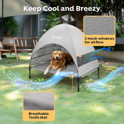 Veehoo Outdoor Dog Bed with Canopy, Cooling Elevated Pet Cot with Removable Shade, Non-Slip Feet
