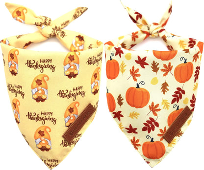 Realeaf Thanksgiving Dog Bandanas 2 Pack, Pumpkins and Happy Thanksgiving Pet Scarf for Boy and