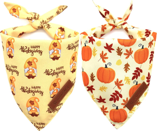 Realeaf Thanksgiving Dog Bandanas 2 Pack, Pumpkins and Happy Thanksgiving Pet Scarf for Boy and