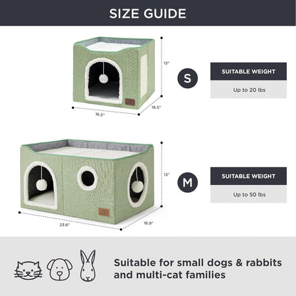 Bedsure Large Cat Beds for Indoor Cats - Extra Wide Cat Cube House for Small Pet with Fluffy Ball